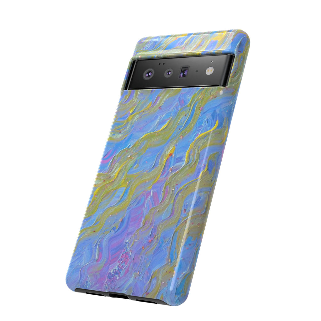 Pastel Marble Tough Phone Case — Blue & Gold Abstract Protective Cover