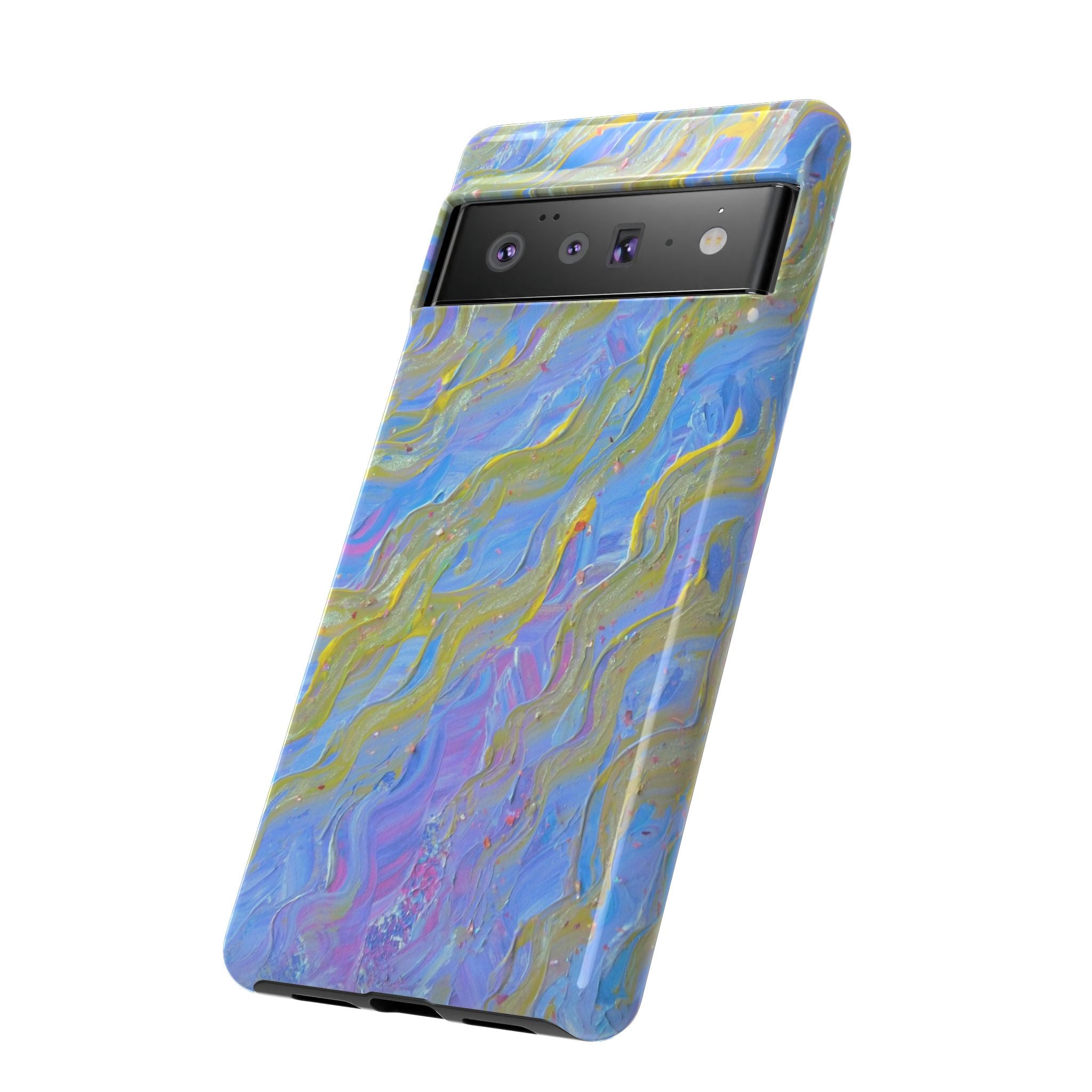 Pastel Marble Tough Phone Case — Blue & Gold Abstract Protective Cover