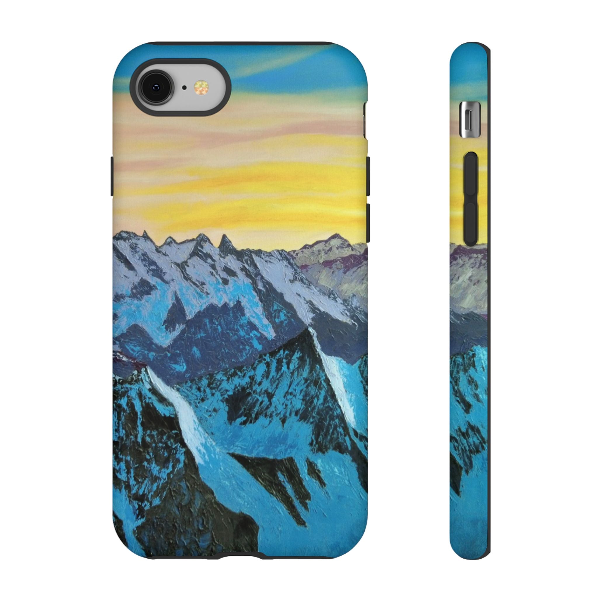 Mountain Sunset Phone Case — Protective Tough Case with Scenic Blue Peaks Design