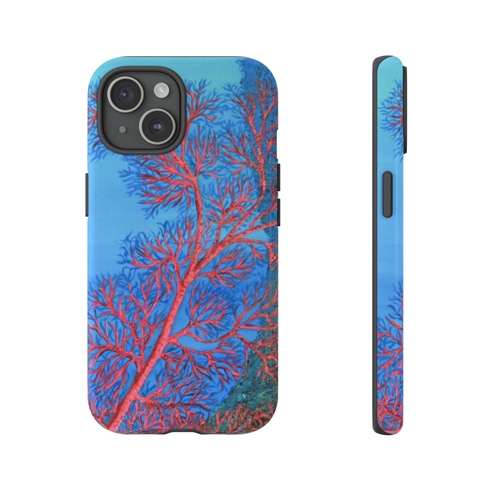 Coral Reef Phone Case — Vibrant Red Sea Fan on Ocean Blue Tough Case