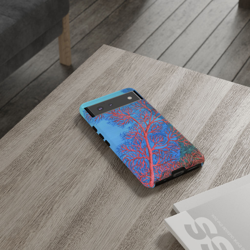 Coral Reef Phone Case — Vibrant Red Sea Fan on Ocean Blue Tough Case