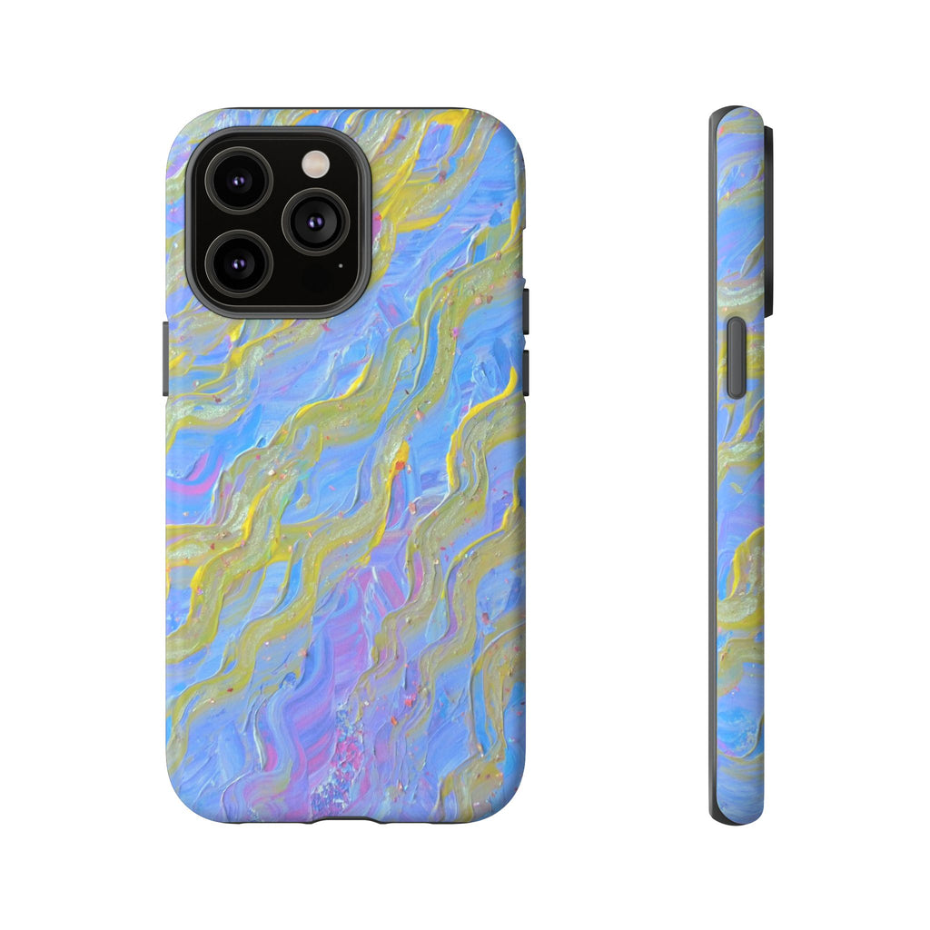Pastel Marble Tough Phone Case — Blue & Gold Abstract Protective Cover