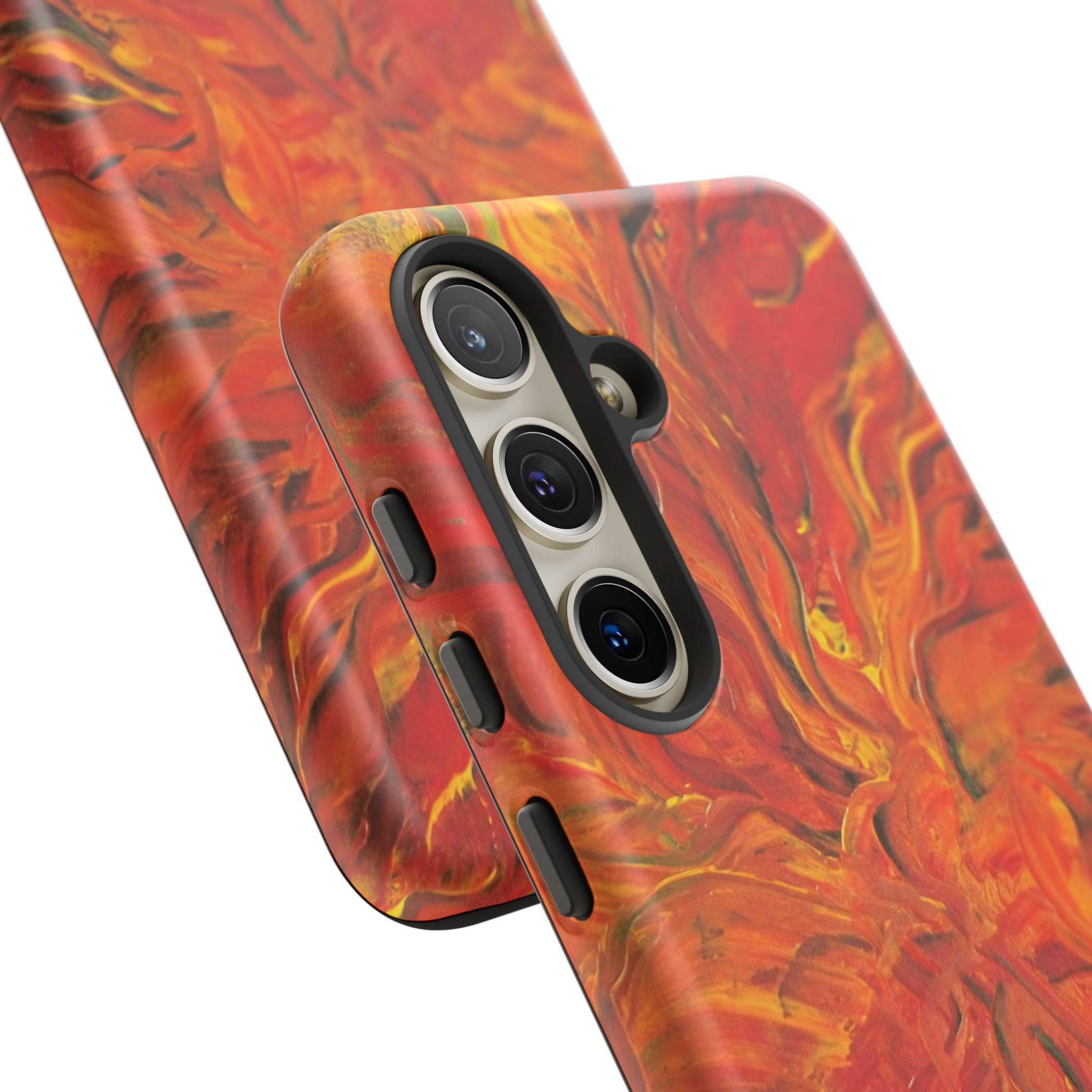 Flame Swirl Tough Phone Case — Abstract Red & Orange Art Protective Cover