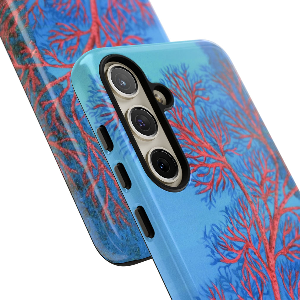 Coral Reef Phone Case — Vibrant Red Sea Fan on Ocean Blue Tough Case