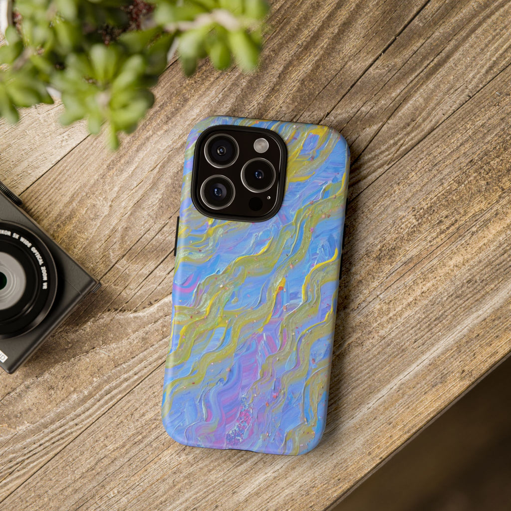 Pastel Marble Tough Phone Case — Blue & Gold Abstract Protective Cover