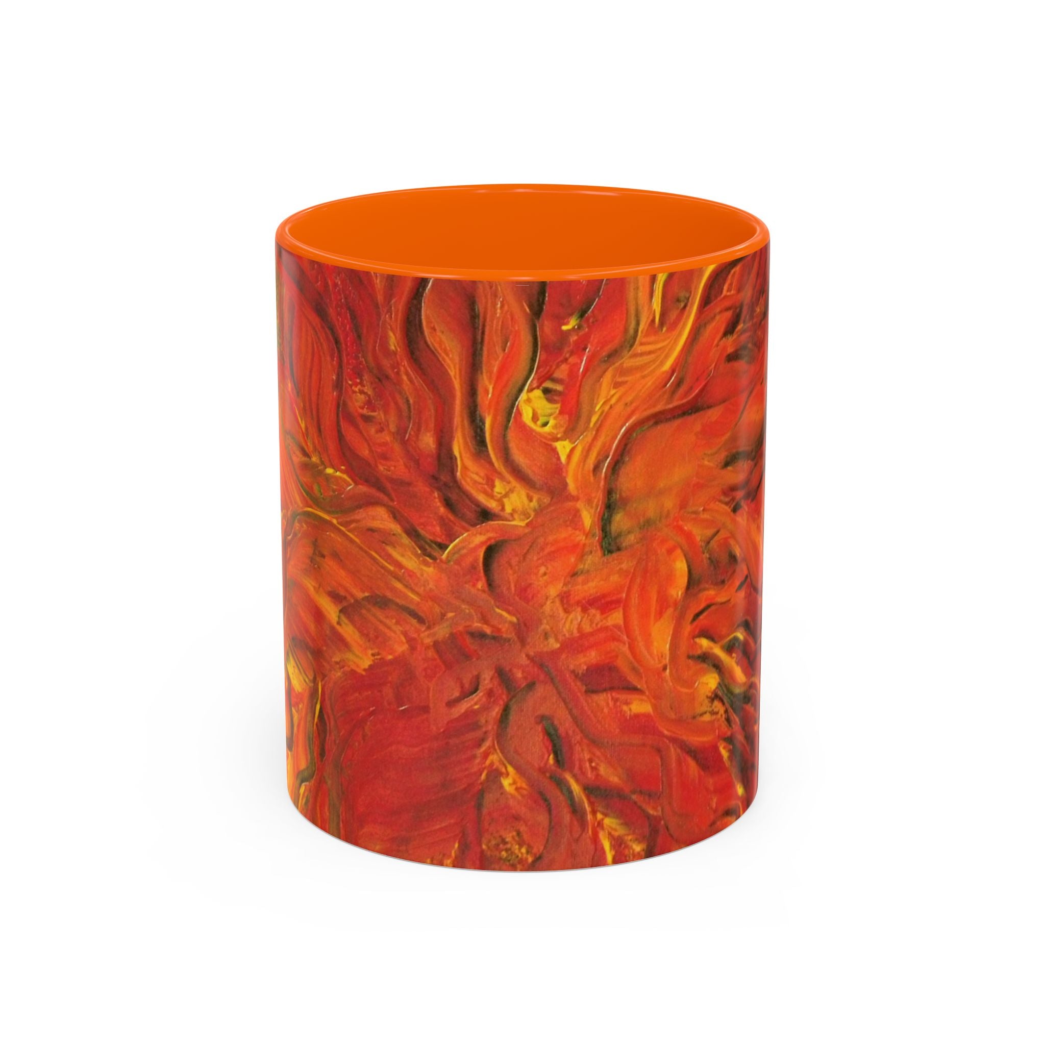 Fiery Abstract Accent Coffee Mug — Red Orange Swirl Art (11/15oz)
