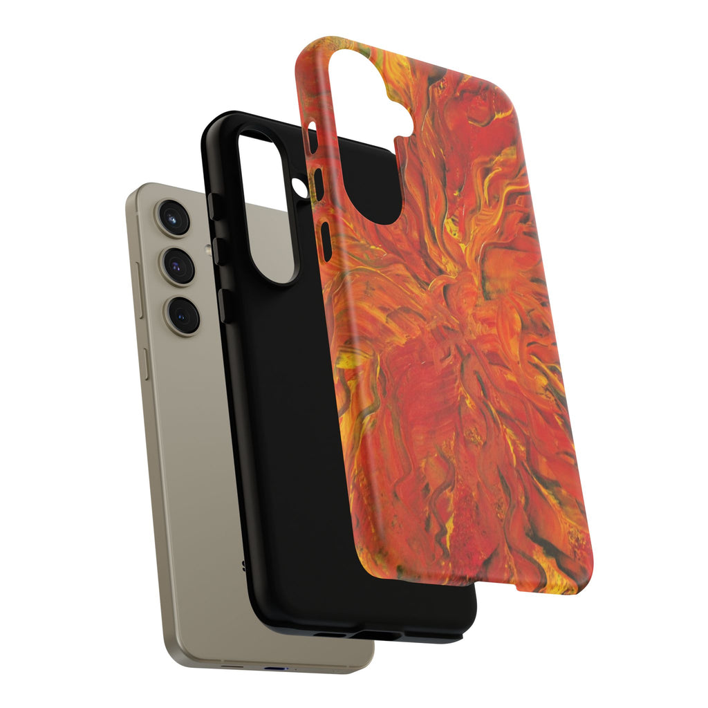 Flame Swirl Tough Phone Case — Abstract Red & Orange Art Protective Cover