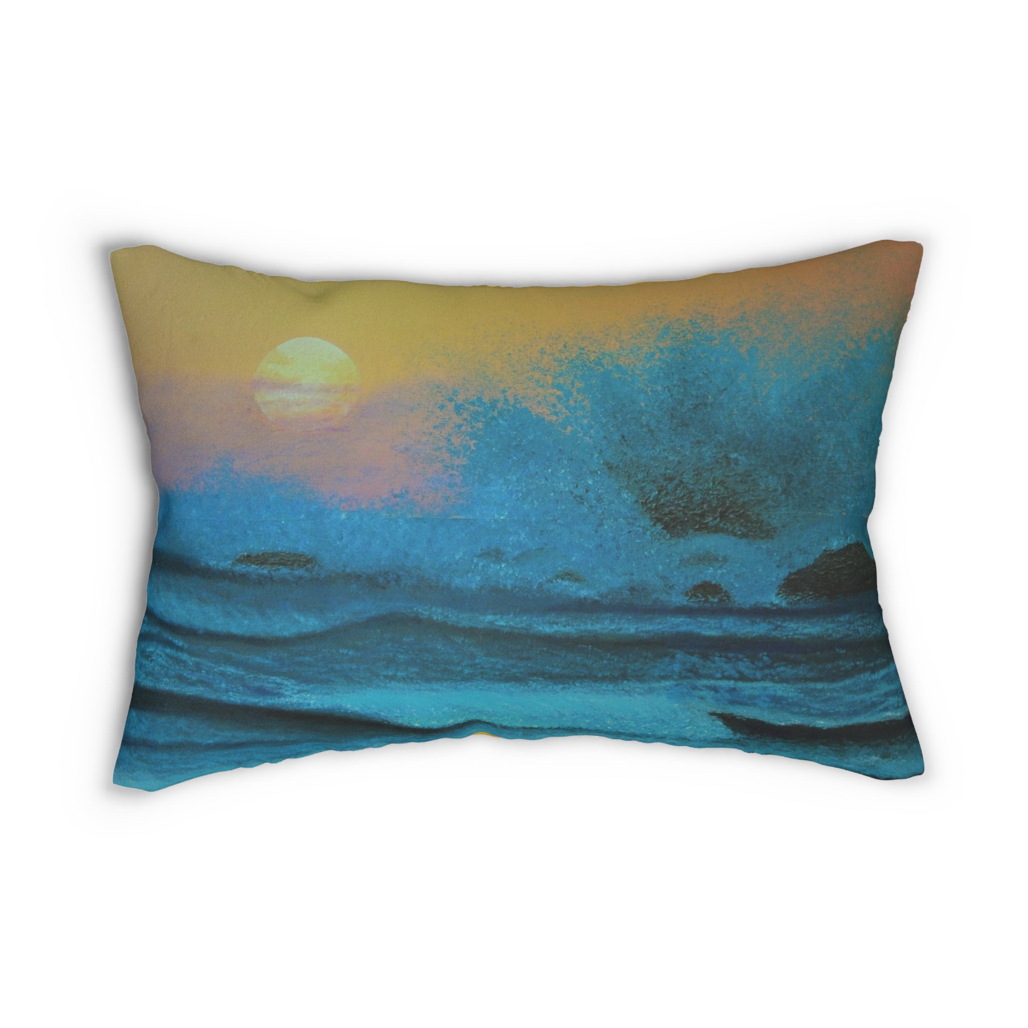 Ocean Sunset Lumbar Pillow — Coastal Wave Decorative Throw Pillow