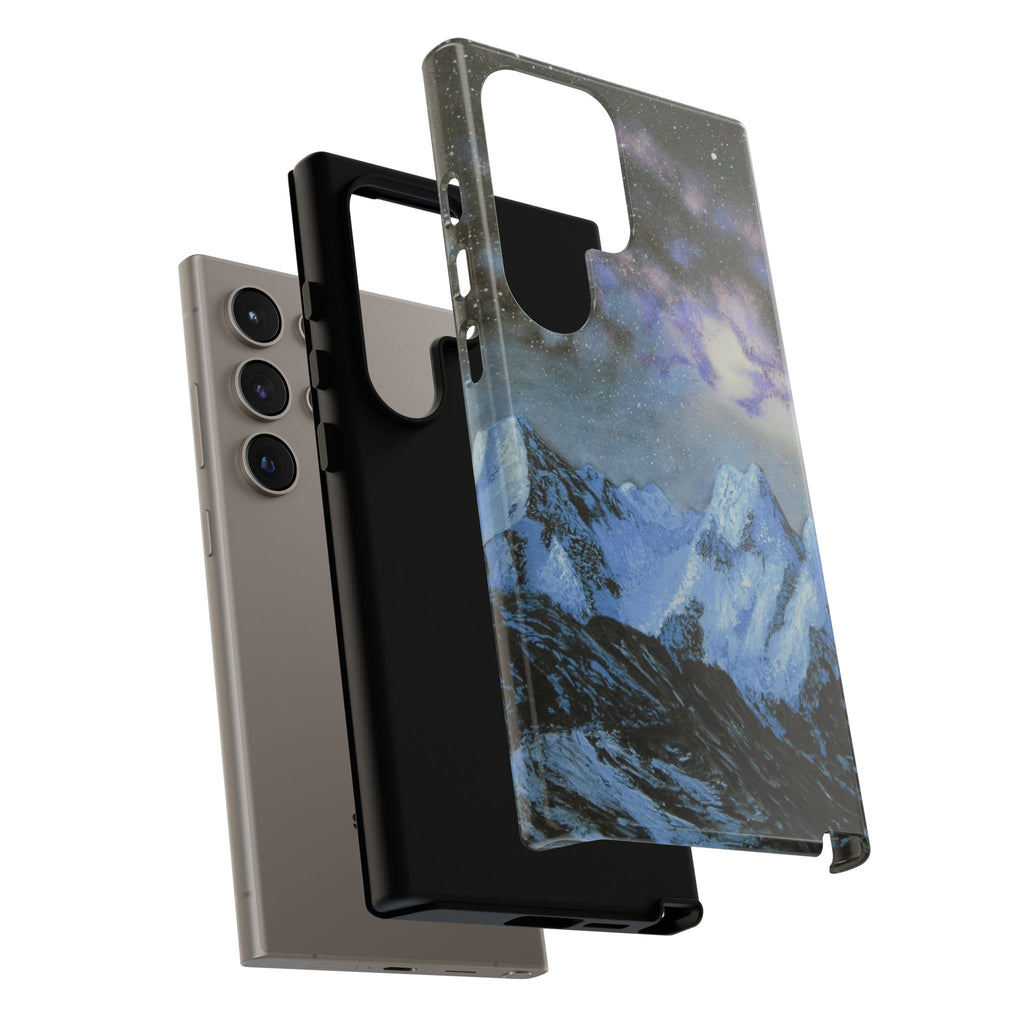 Mountain Night Sky Phone Case — Tough Protective iPhone Cover with Aurora & Snowy Peaks