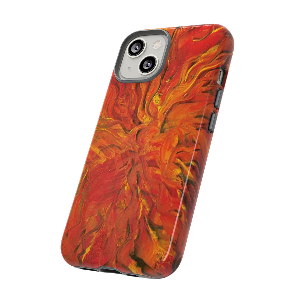 Flame Swirl Tough Phone Case — Abstract Red & Orange Art Protective Cover