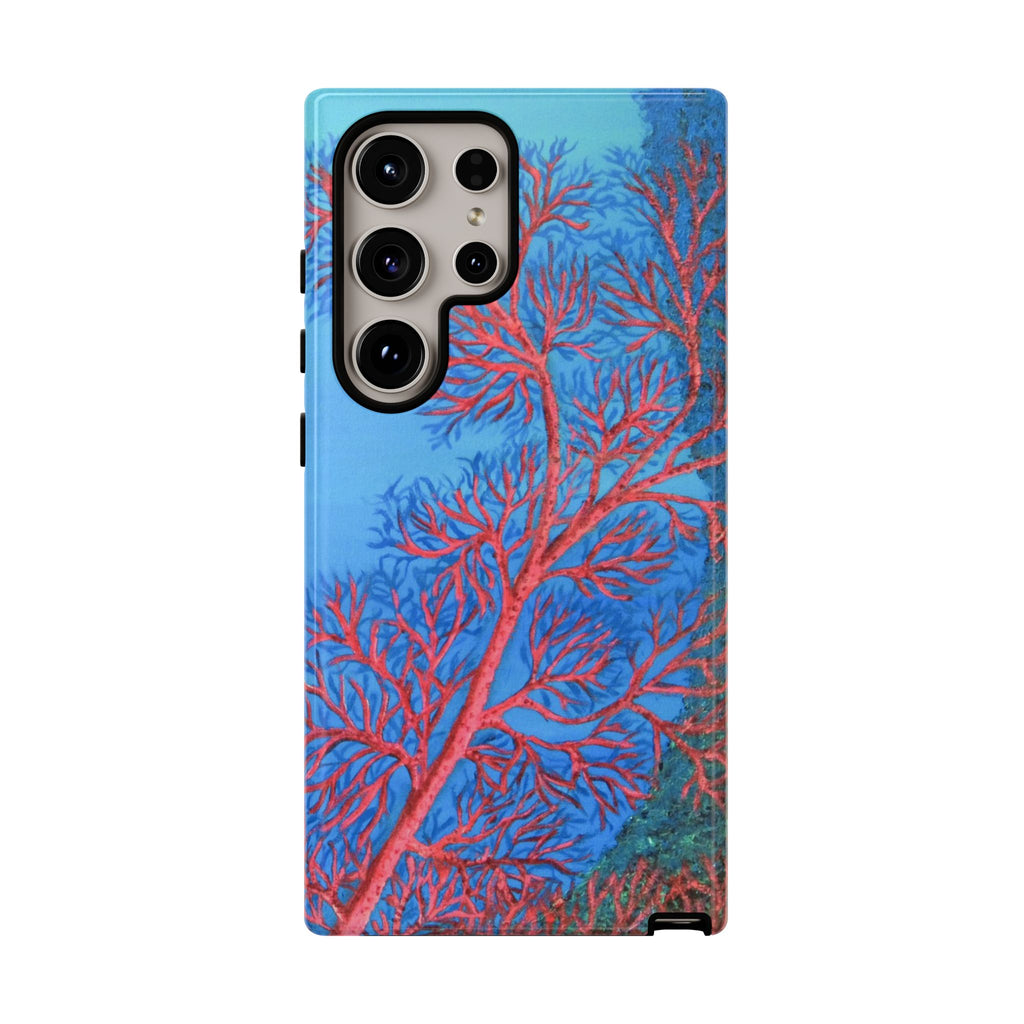 Coral Reef Phone Case — Vibrant Red Sea Fan on Ocean Blue Tough Case