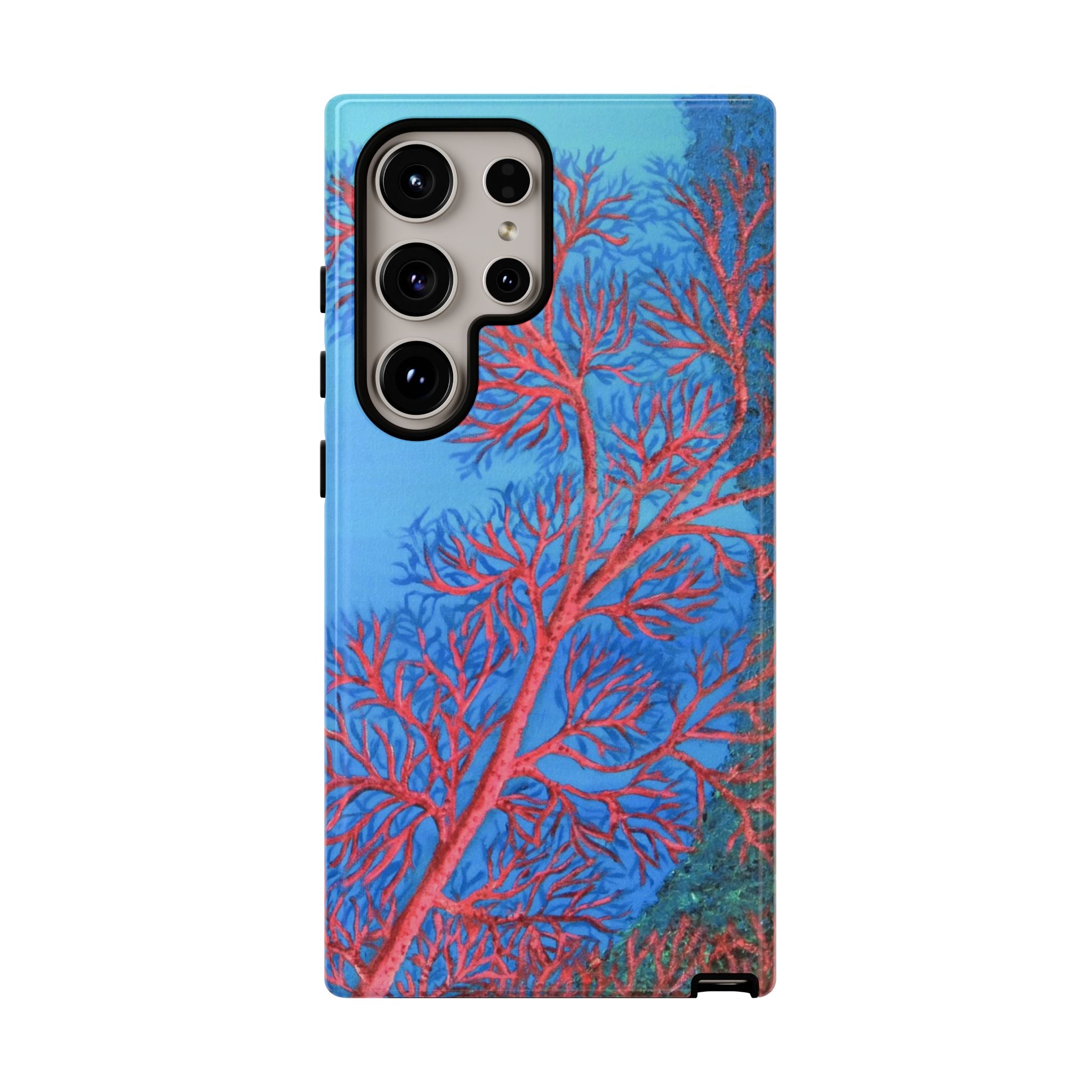 Coral Reef Phone Case — Vibrant Red Sea Fan on Ocean Blue Tough Case
