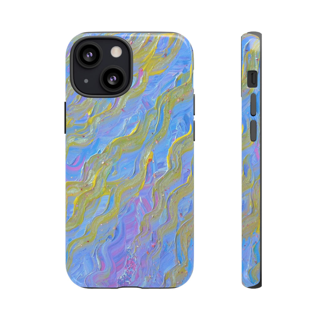 Pastel Marble Tough Phone Case — Blue & Gold Abstract Protective Cover