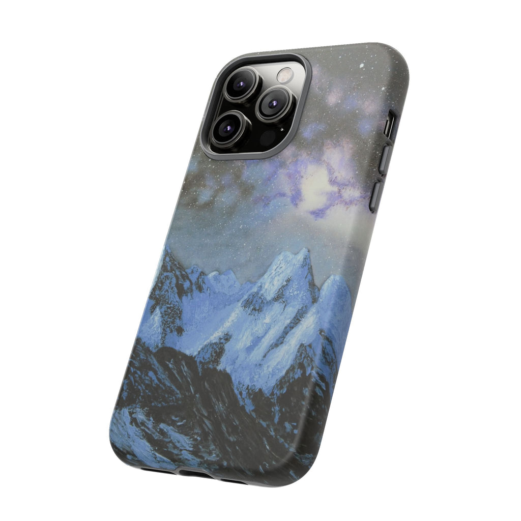 Mountain Night Sky Phone Case — Tough Protective iPhone Cover with Aurora & Snowy Peaks