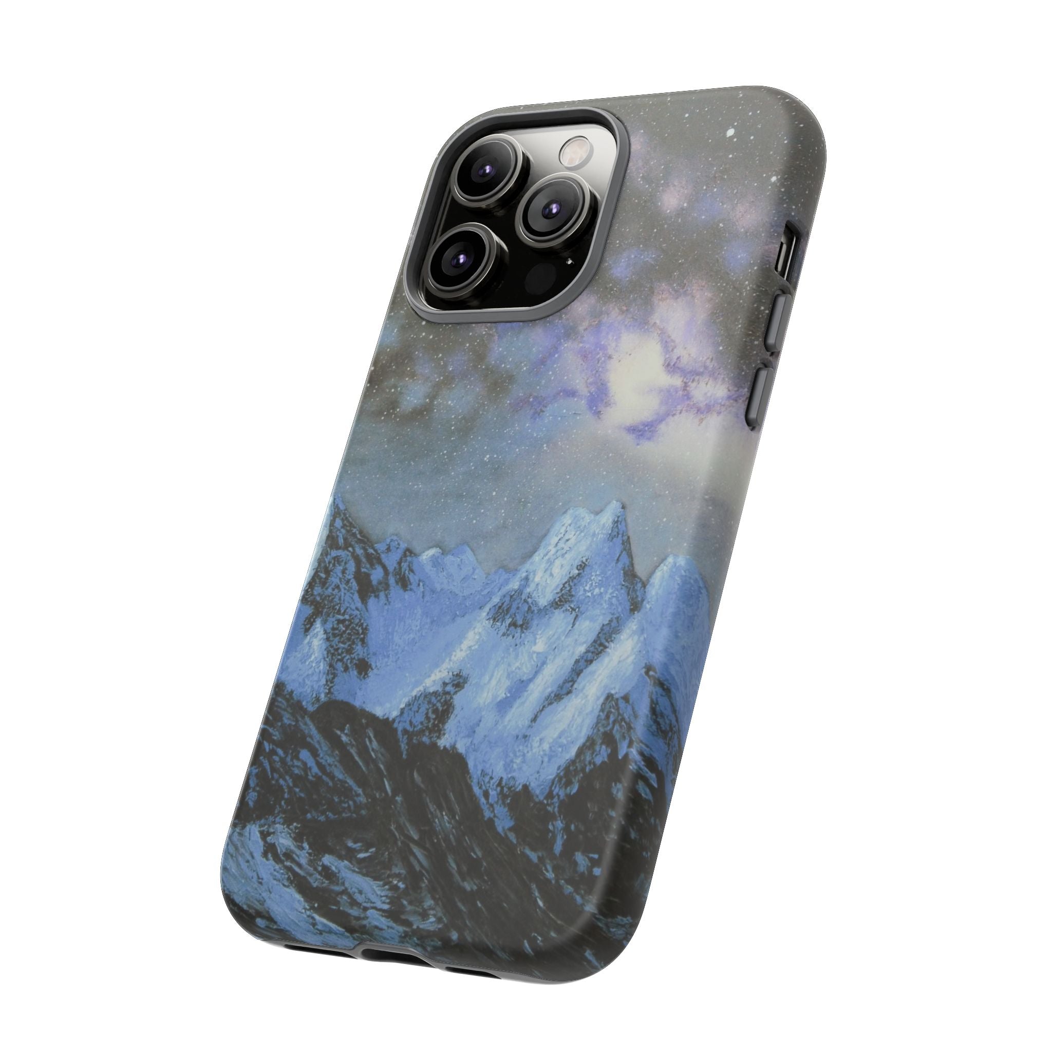 Mountain Night Sky Phone Case — Tough Protective iPhone Cover with Aurora & Snowy Peaks