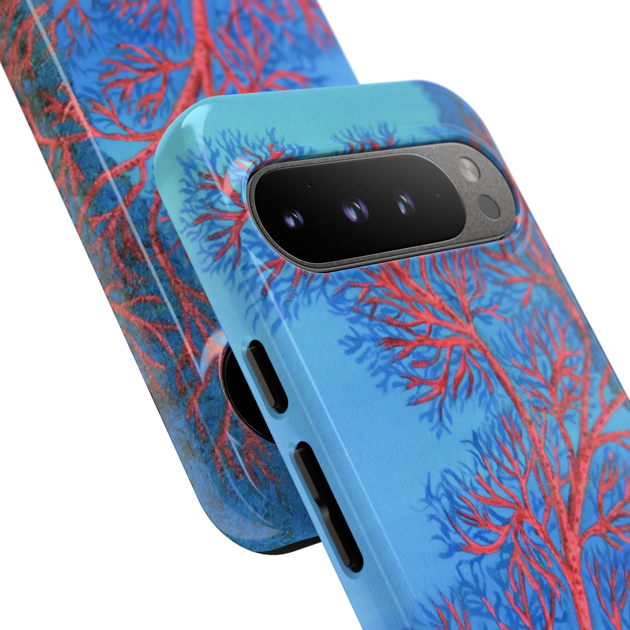 Coral Reef Phone Case — Vibrant Red Sea Fan on Ocean Blue Tough Case