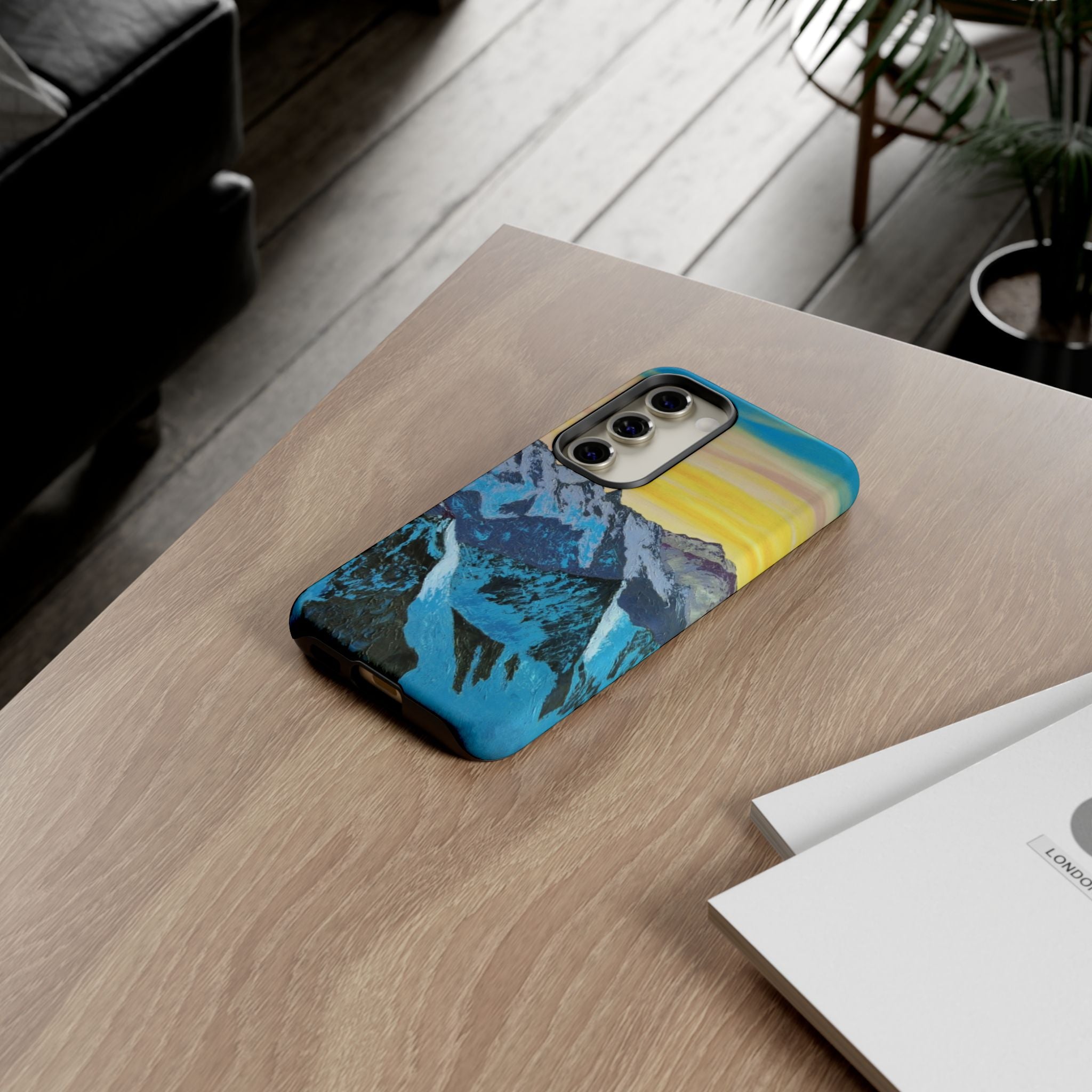 Mountain Sunset Phone Case — Protective Tough Case with Scenic Blue Peaks Design