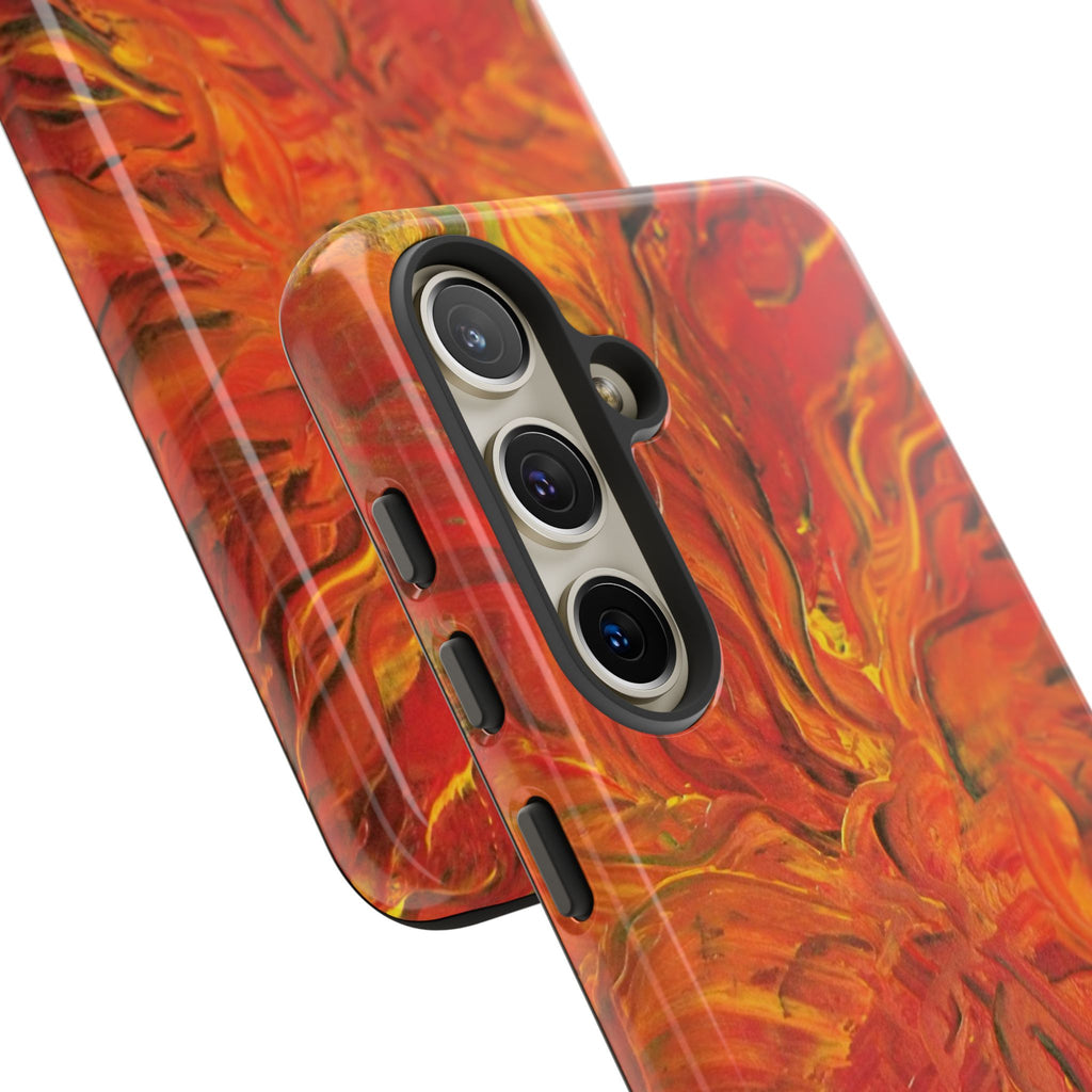 Flame Swirl Tough Phone Case — Abstract Red & Orange Art Protective Cover