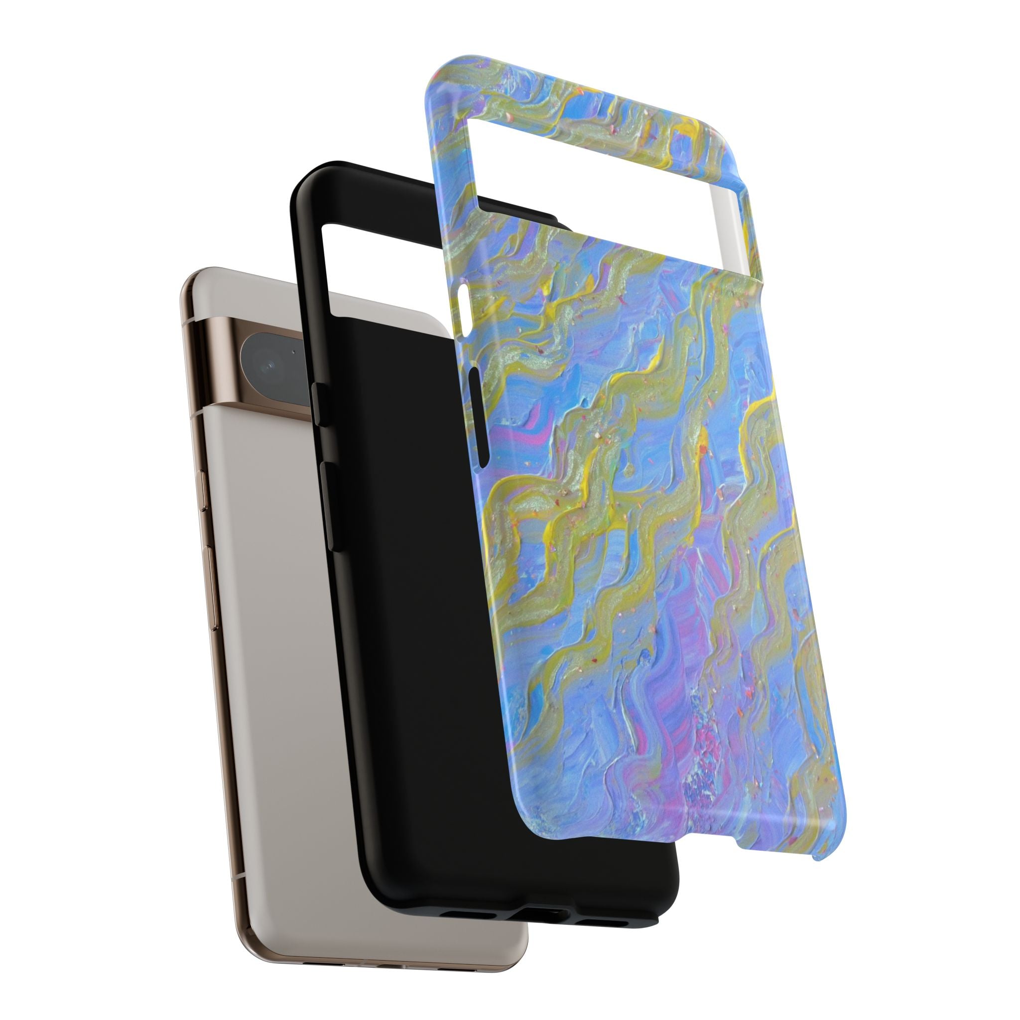 Pastel Marble Tough Phone Case — Blue & Gold Abstract Protective Cover