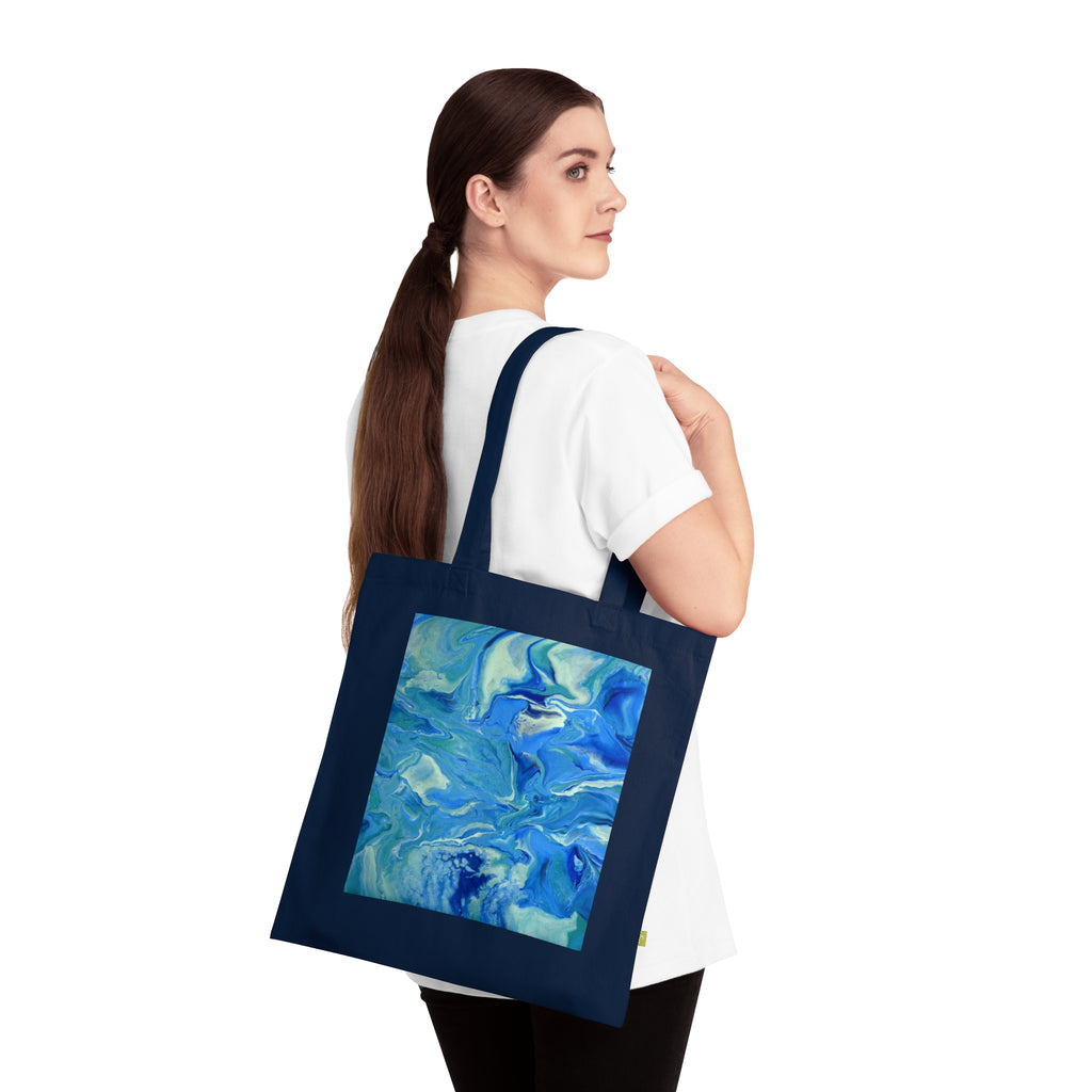 Blue Ocean Abstract Tote Bag — Organic Cotton Reusable Shopper