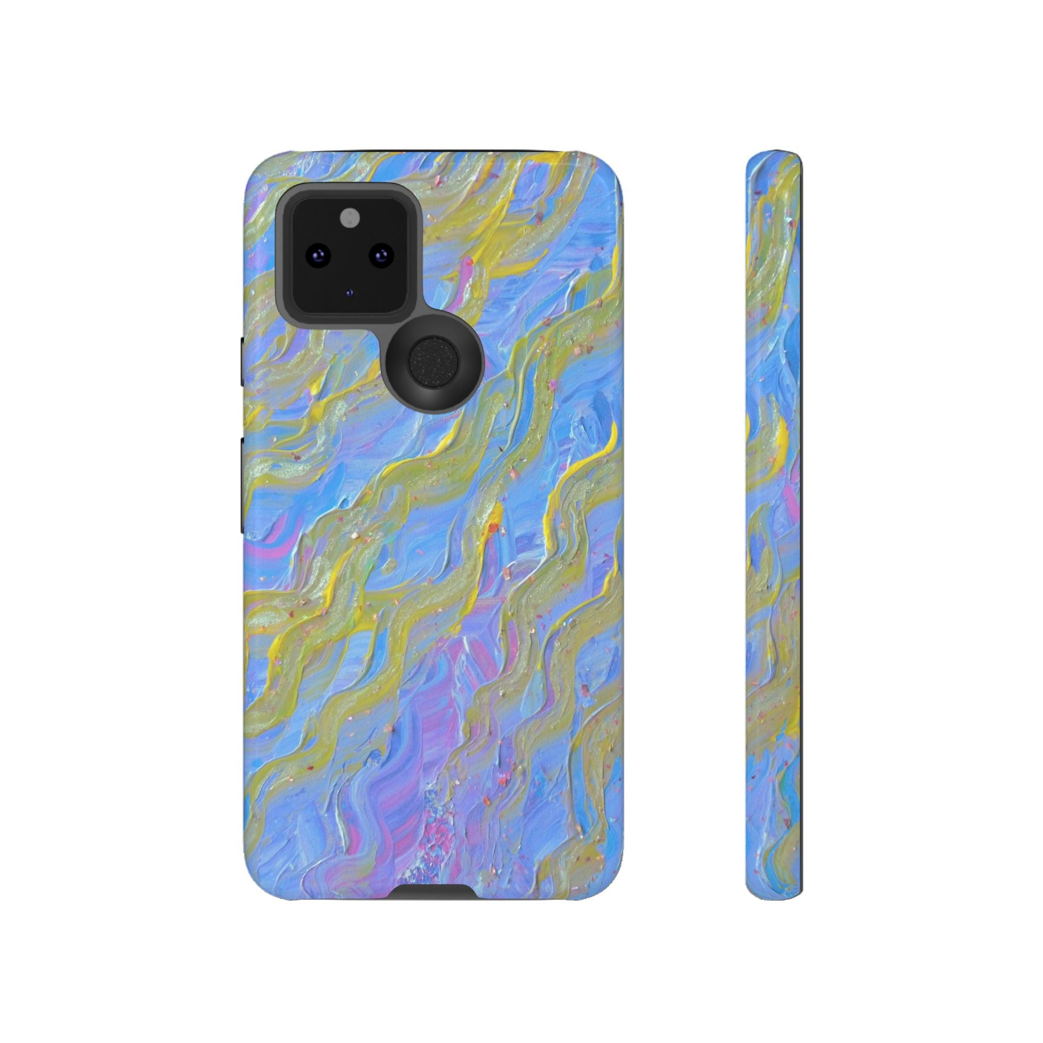 Pastel Marble Tough Phone Case — Blue & Gold Abstract Protective Cover