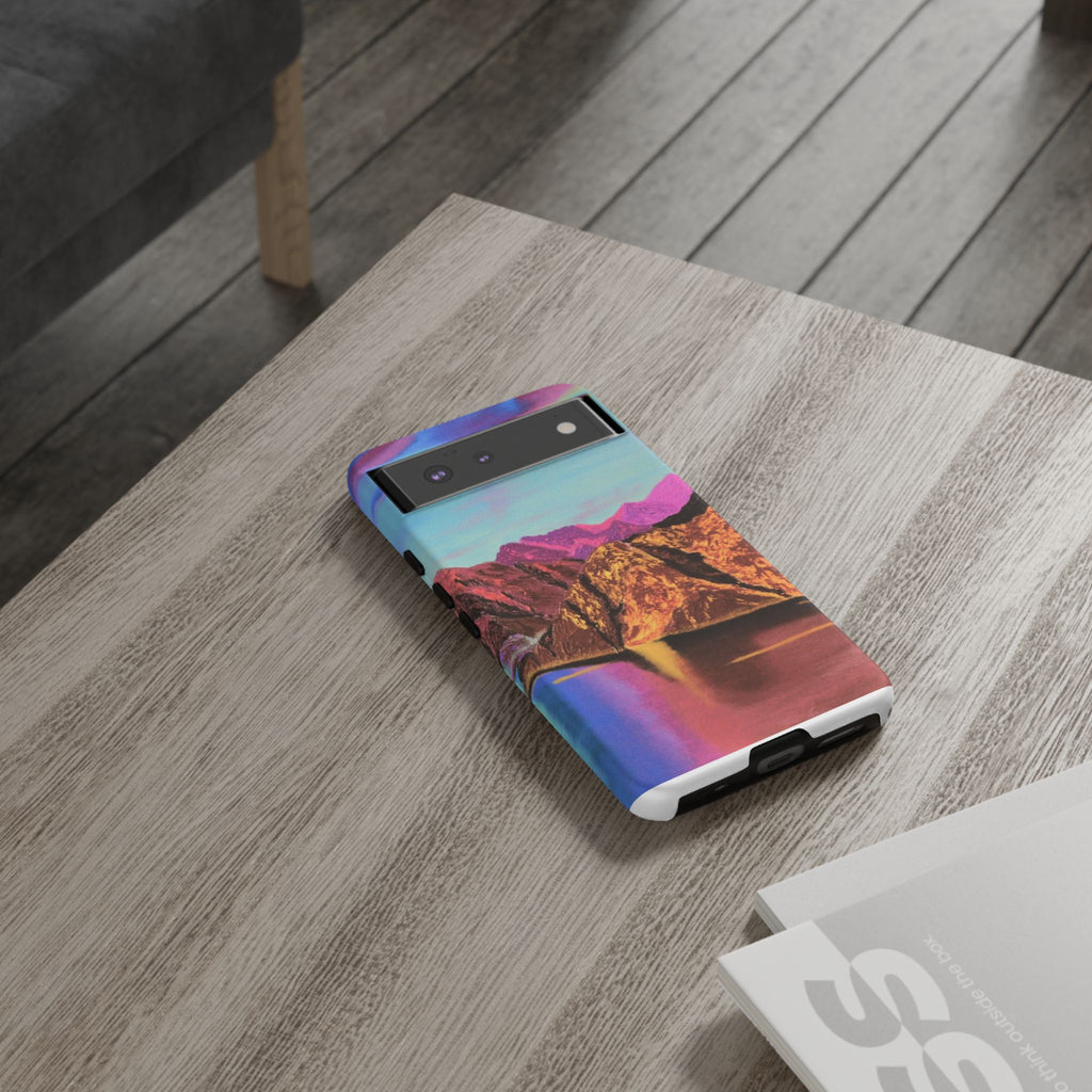 Protective Phone Case — Vibrant Retro Mountain Landscape