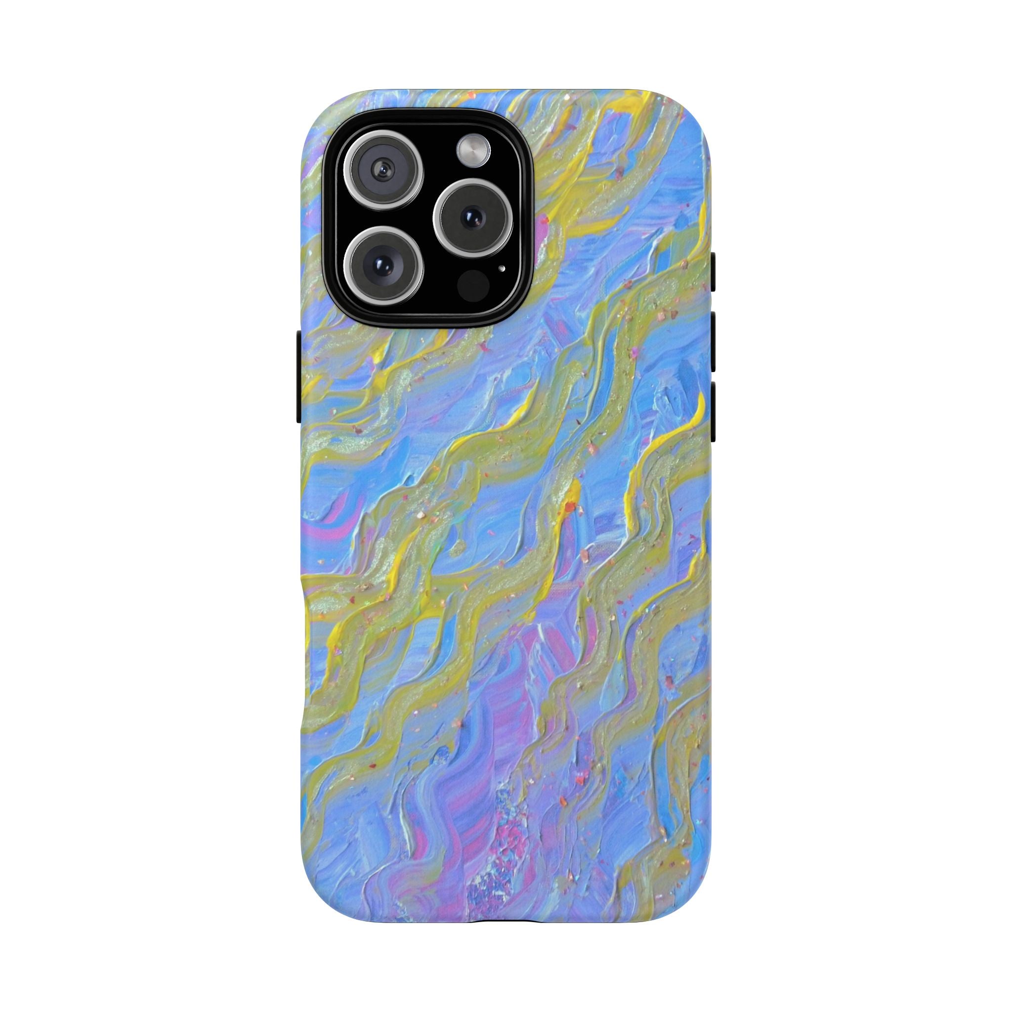 Pastel Marble Tough Phone Case — Blue & Gold Abstract Protective Cover