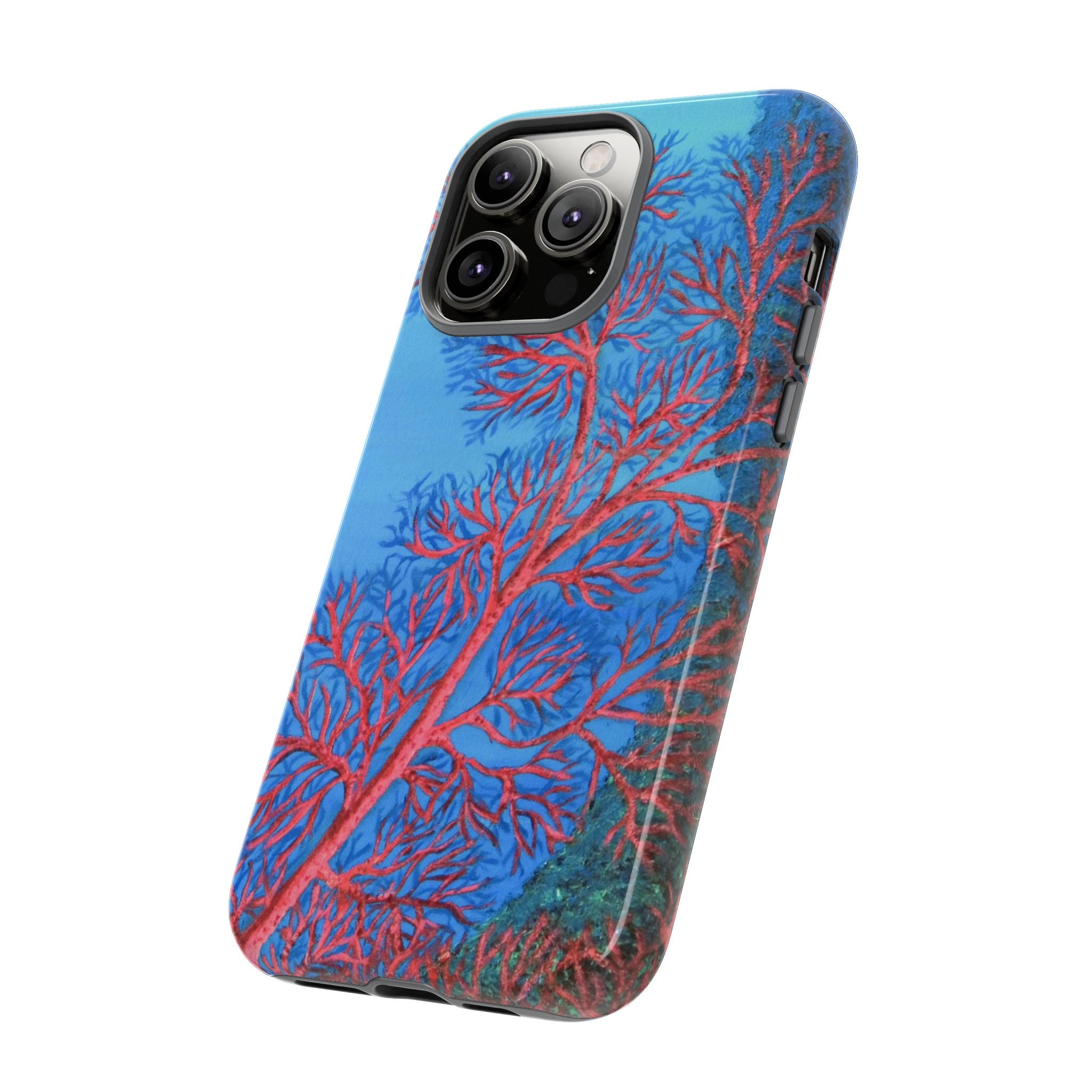 Coral Reef Phone Case — Vibrant Red Sea Fan on Ocean Blue Tough Case