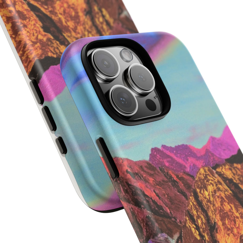 Protective Phone Case — Vibrant Retro Mountain Landscape