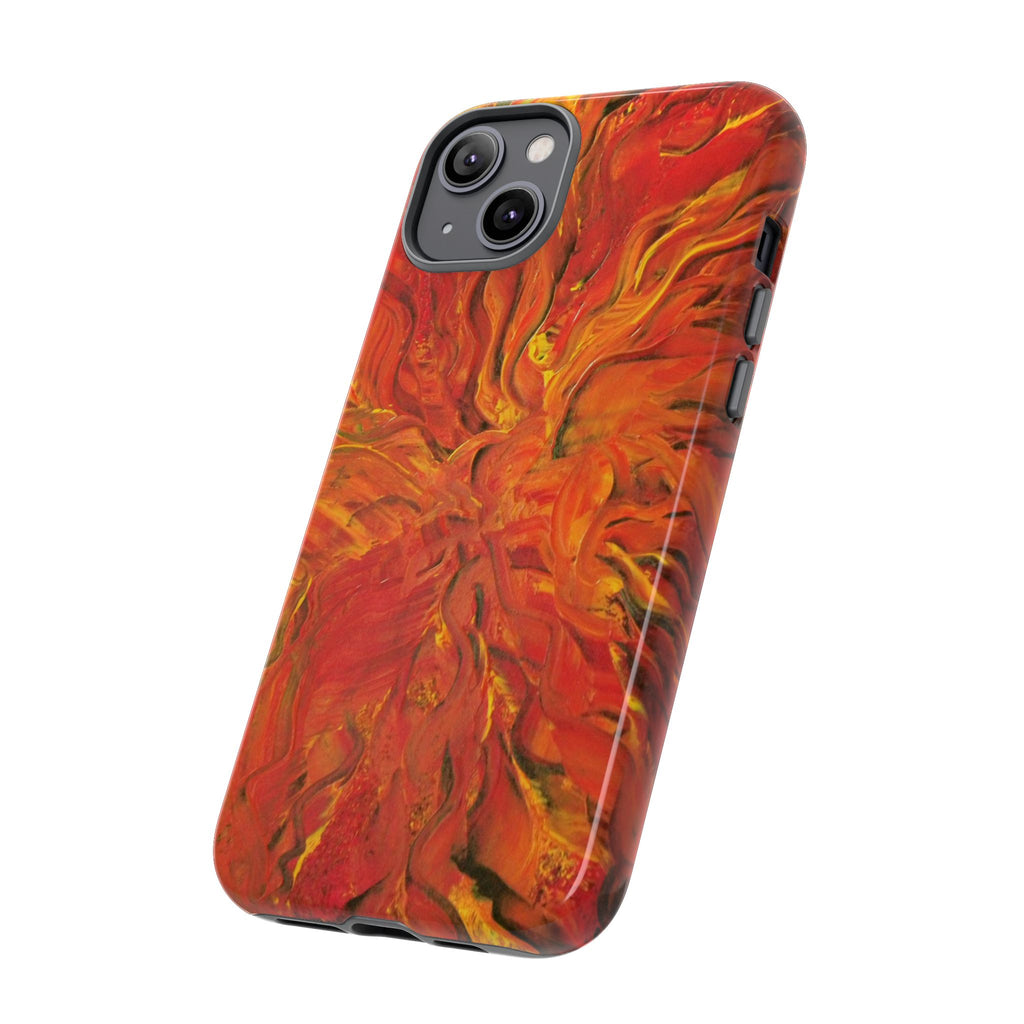 Flame Swirl Tough Phone Case — Abstract Red & Orange Art Protective Cover