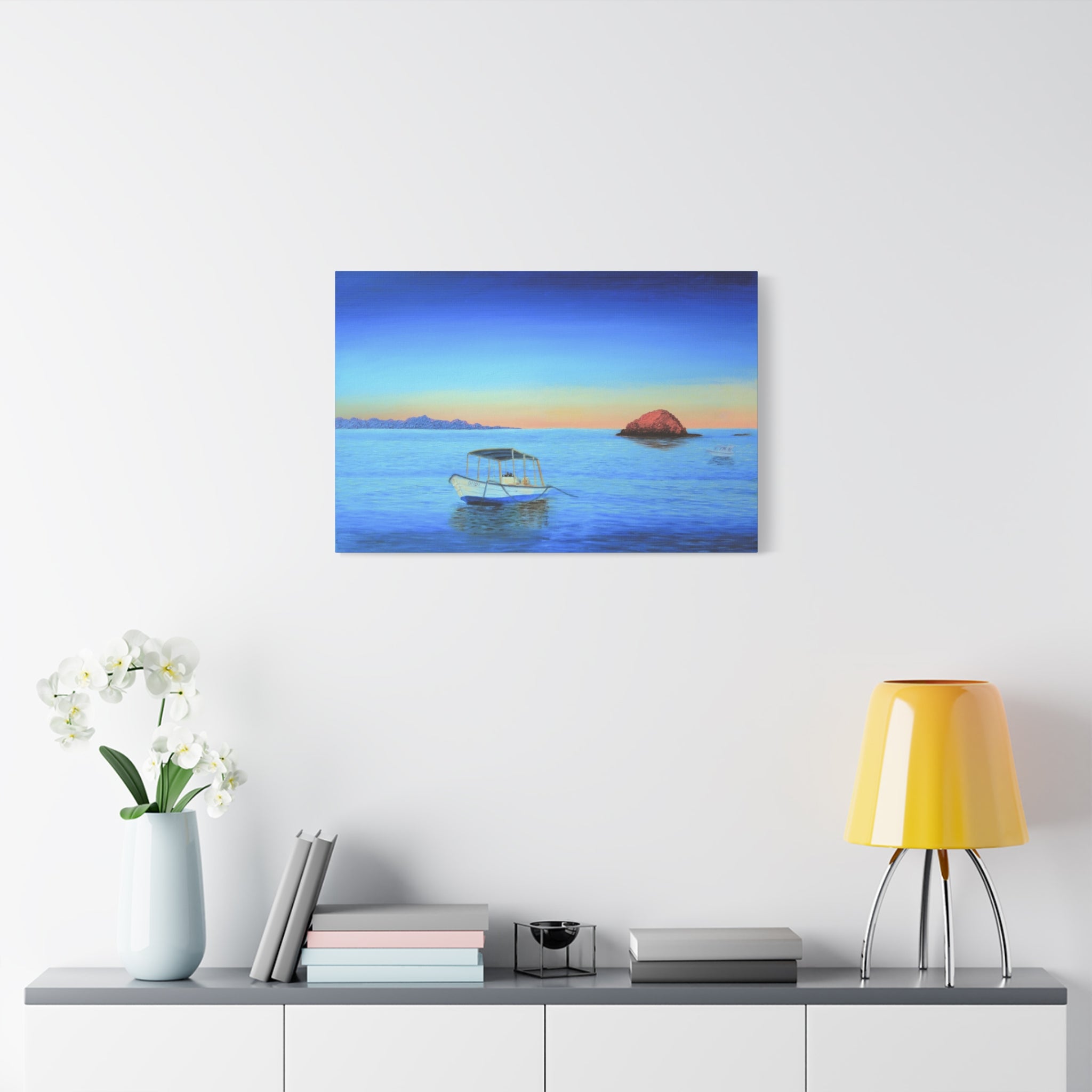 Seaside Sunrise Boat Matte Canvas Print — Stretched Wall Art