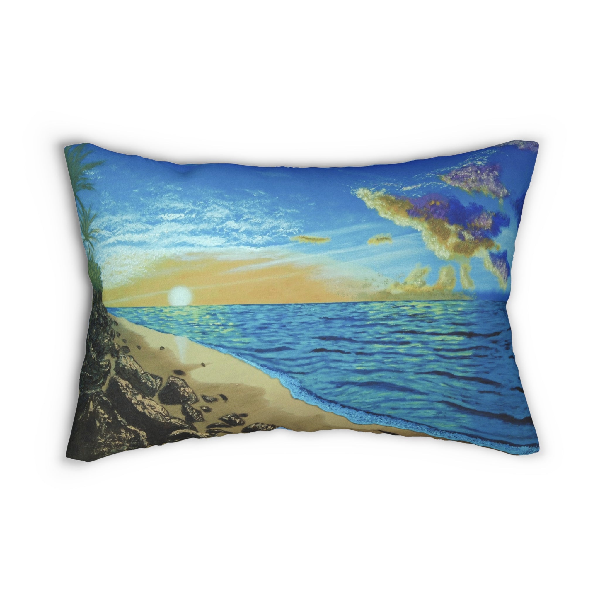 Coastal Sunrise Lumbar Pillow — Beach Scenic Decorative Pillow