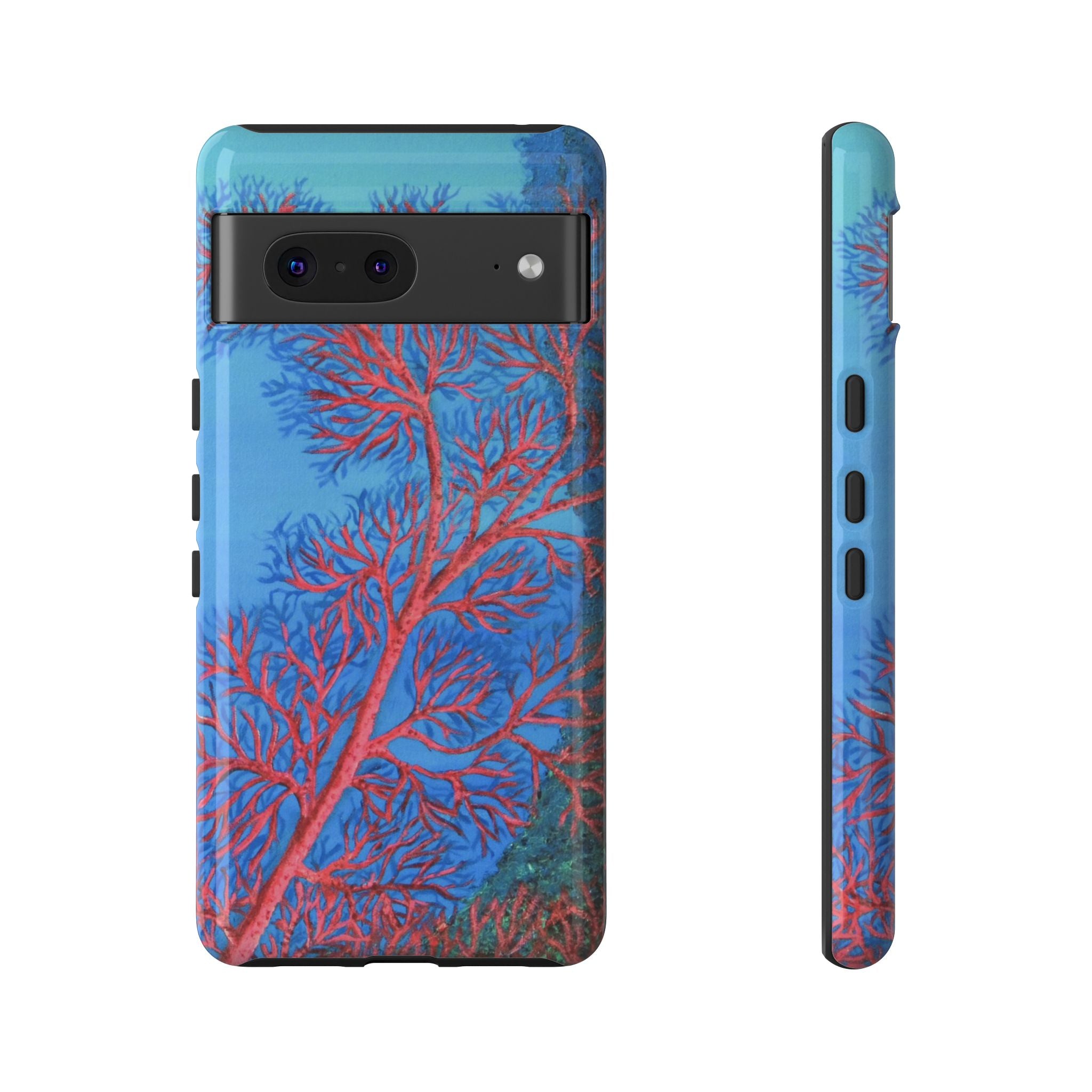 Coral Reef Phone Case — Vibrant Red Sea Fan on Ocean Blue Tough Case
