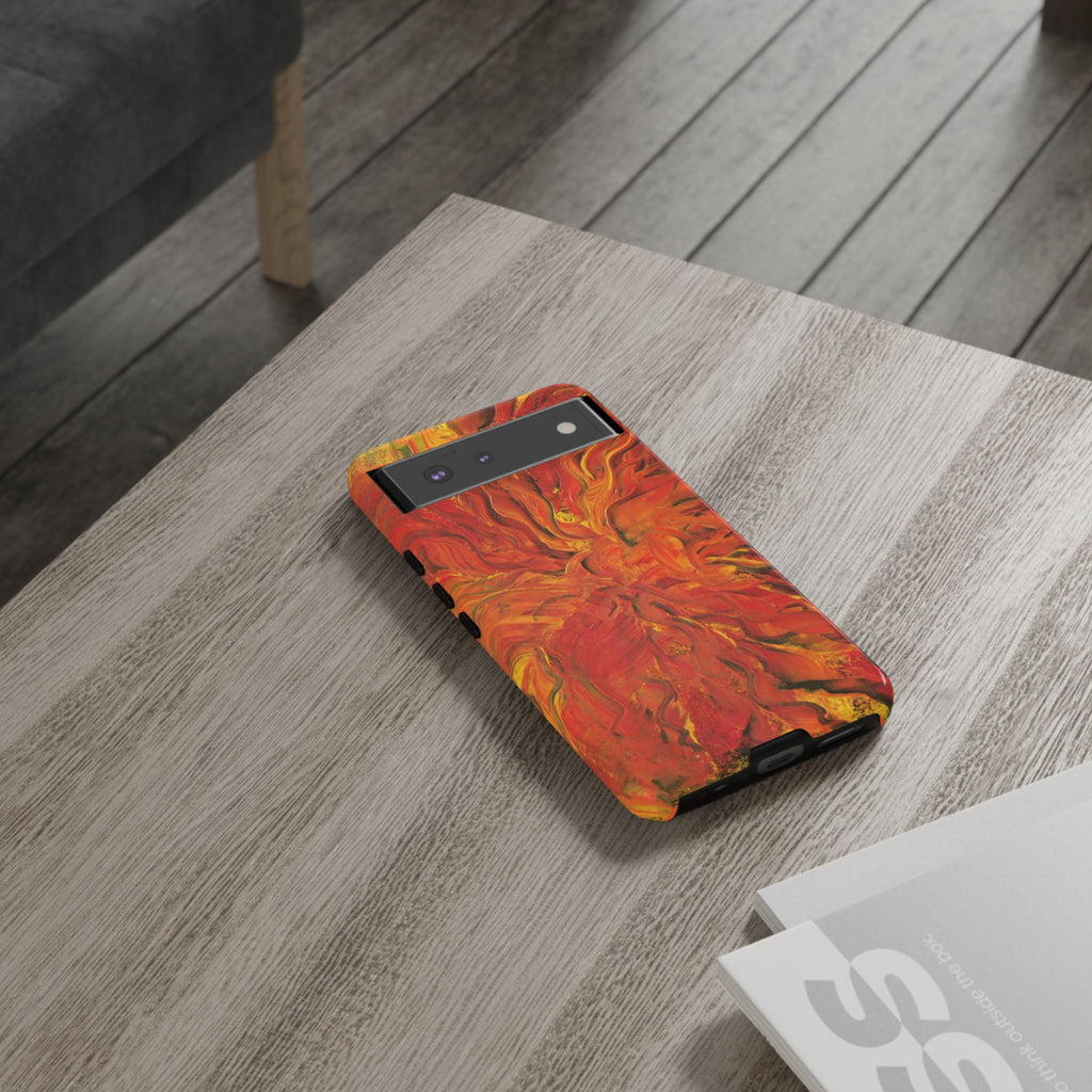 Flame Swirl Tough Phone Case — Abstract Red & Orange Art Protective Cover