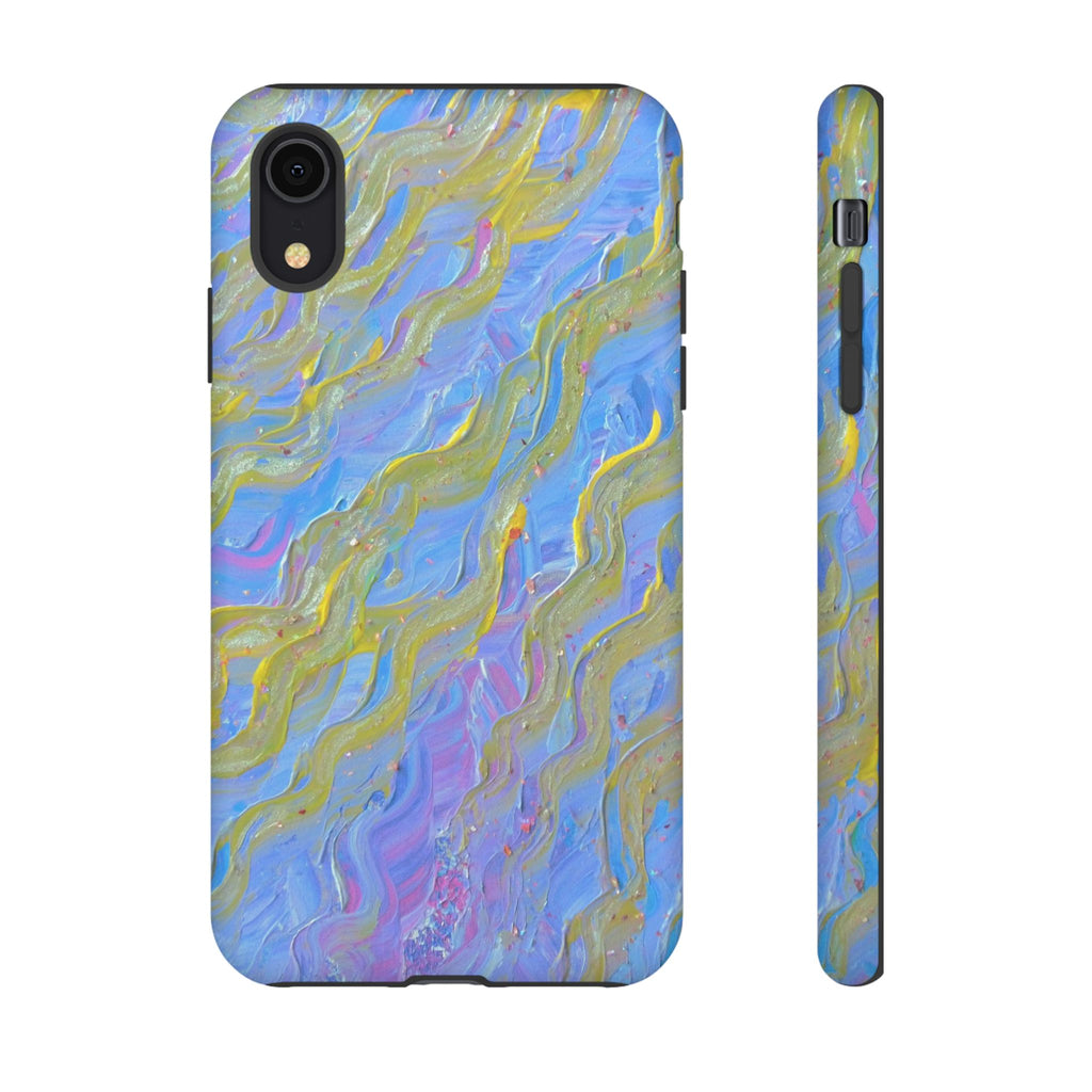 Pastel Marble Tough Phone Case — Blue & Gold Abstract Protective Cover