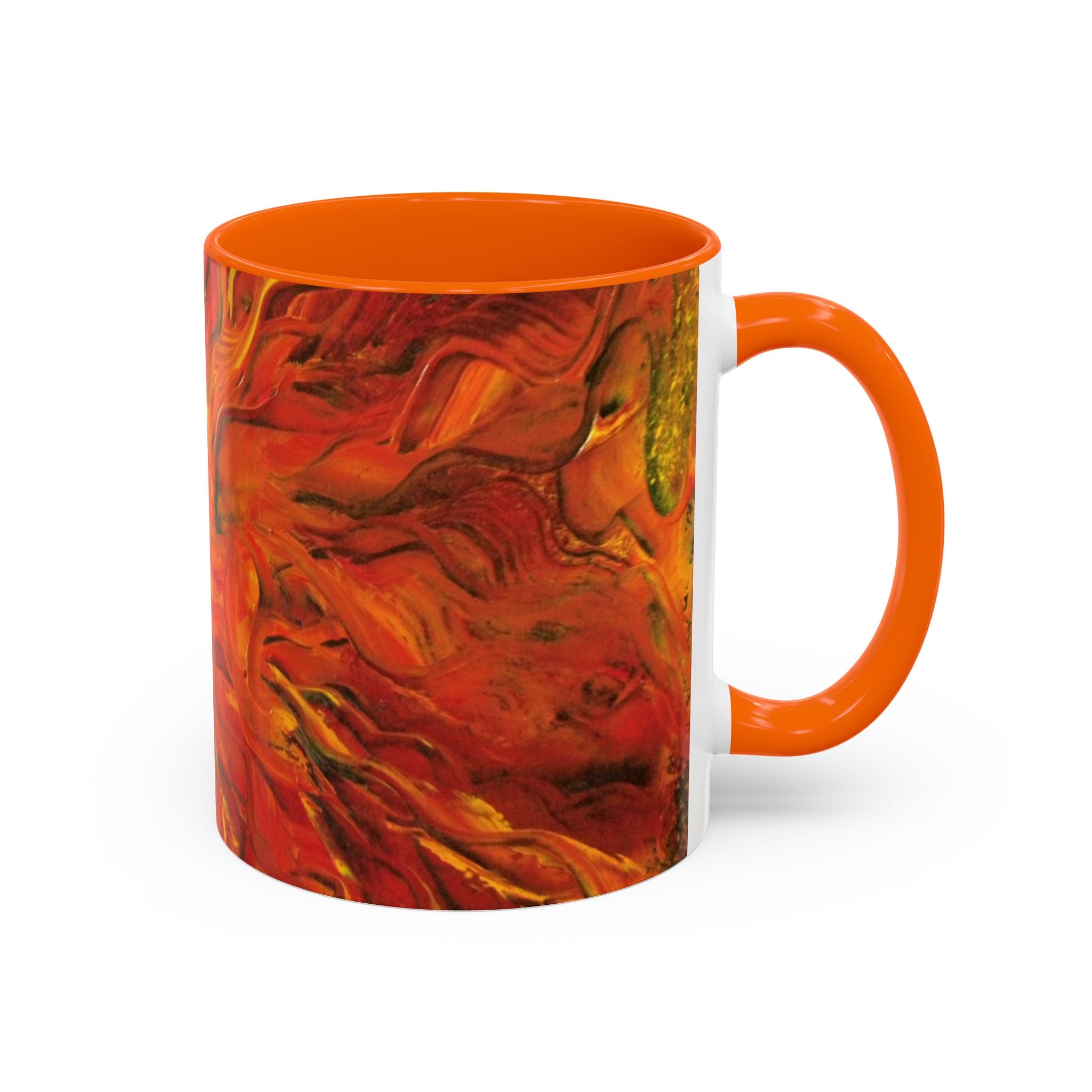 Fiery Abstract Accent Coffee Mug — Red Orange Swirl Art (11/15oz)