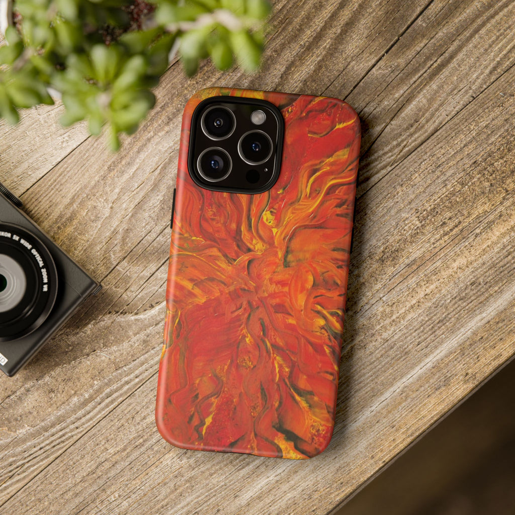Flame Swirl Tough Phone Case — Abstract Red & Orange Art Protective Cover