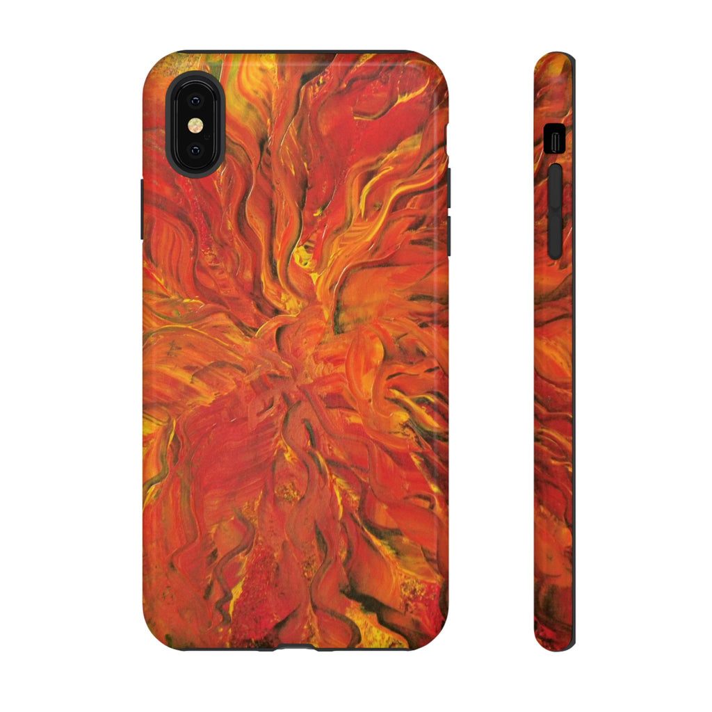 Flame Swirl Tough Phone Case — Abstract Red & Orange Art Protective Cover