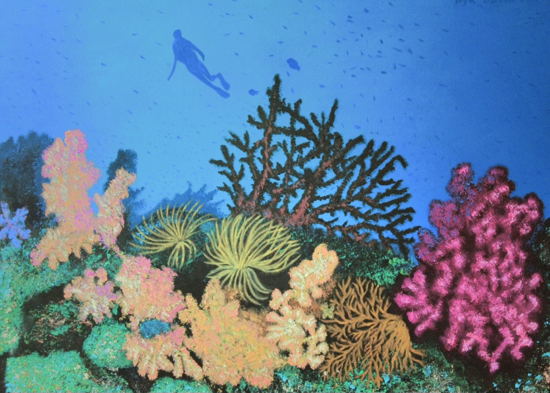 Underwater Coral Reef Canvas Wall Art — Scuba Diver Ocean Print